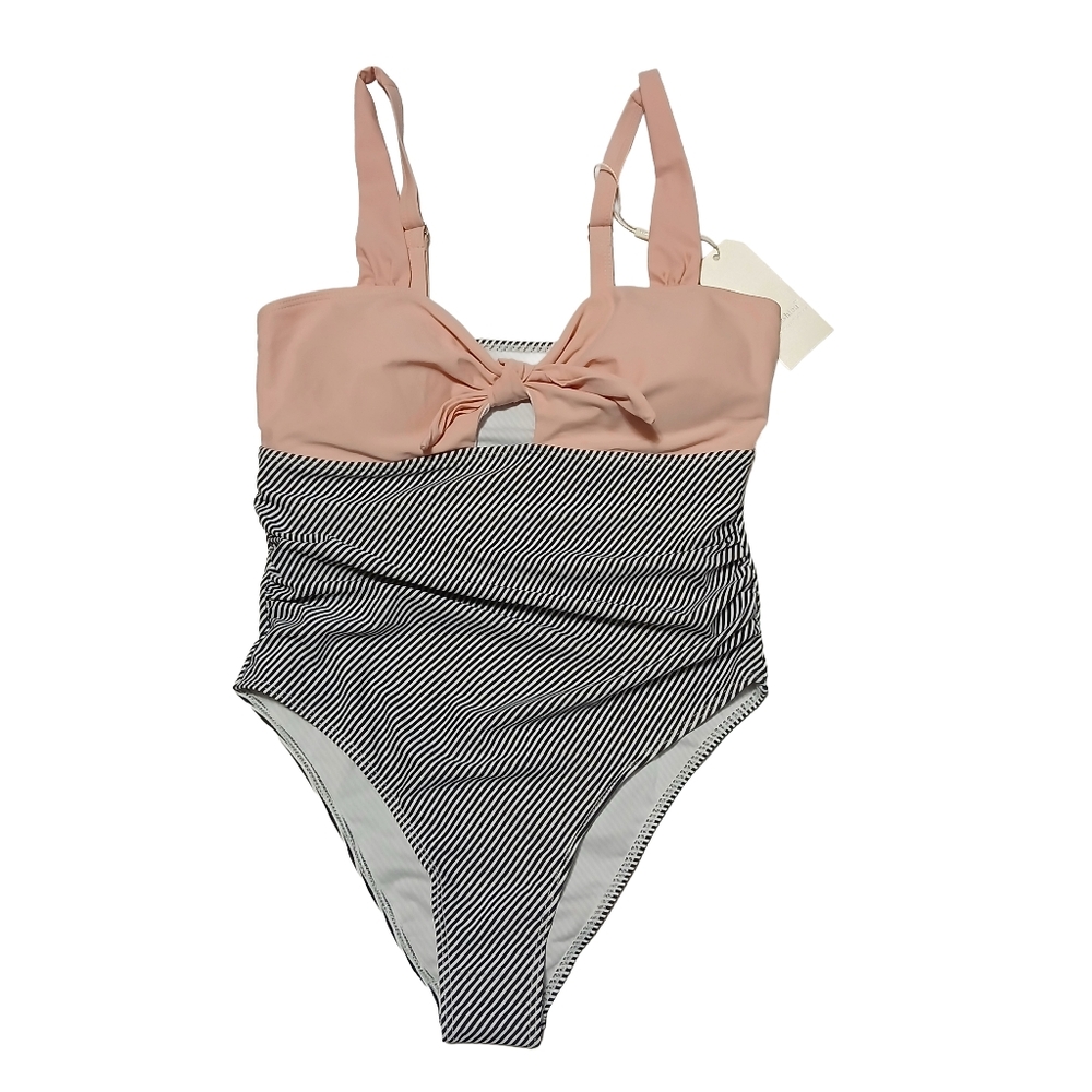 NWT Pink Black & White Vivi Fashion Keyhole Swimsuit One Piece Size Lg Women's